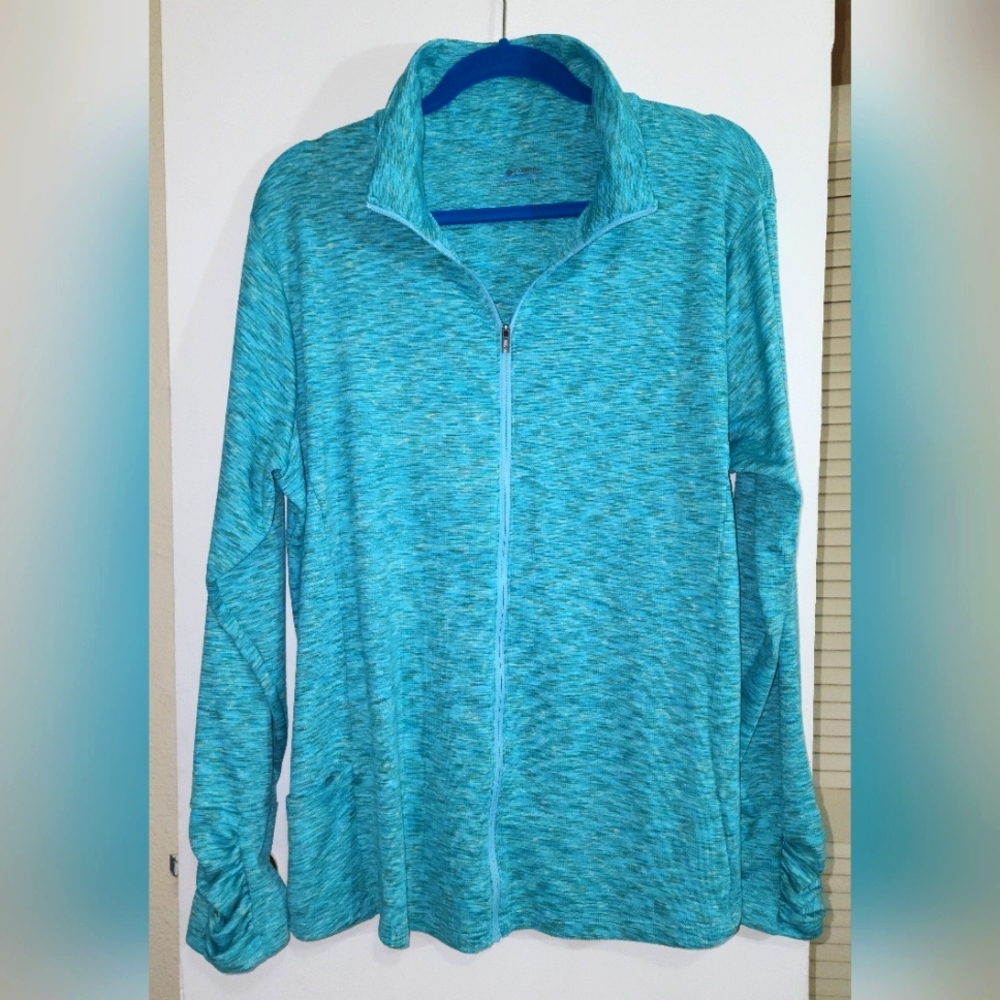 Columbia Teal Blue Zip-Up Cowl Sweater